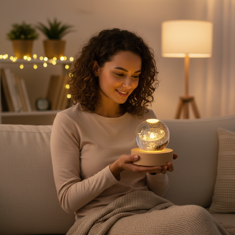 Gravierte Kristallglaskugel-Nachtlicht