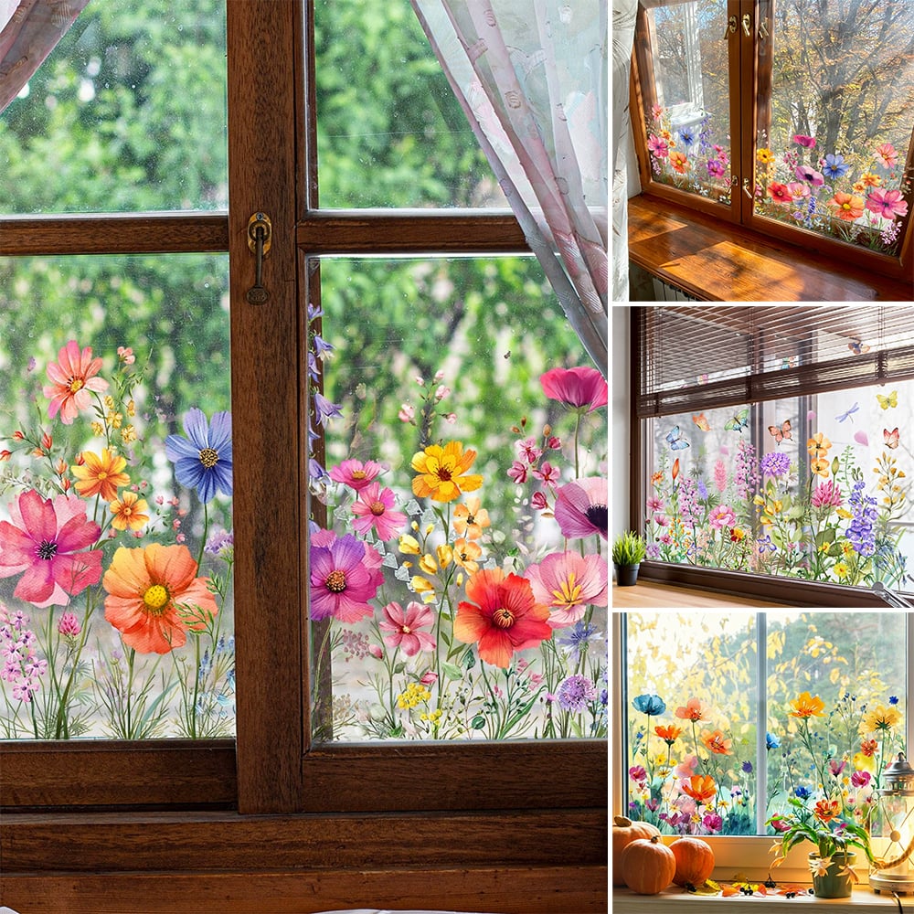 ✨LETZTER TAG DES AUSVERKAUFS 50 % RABATT!💐Bunter Blumenstrauß-Fensteraufkleber🖼️