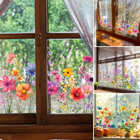 ✨LETZTER TAG DES AUSVERKAUFS 50 % RABATT!💐Bunter Blumenstrauß-Fensteraufkleber🖼️