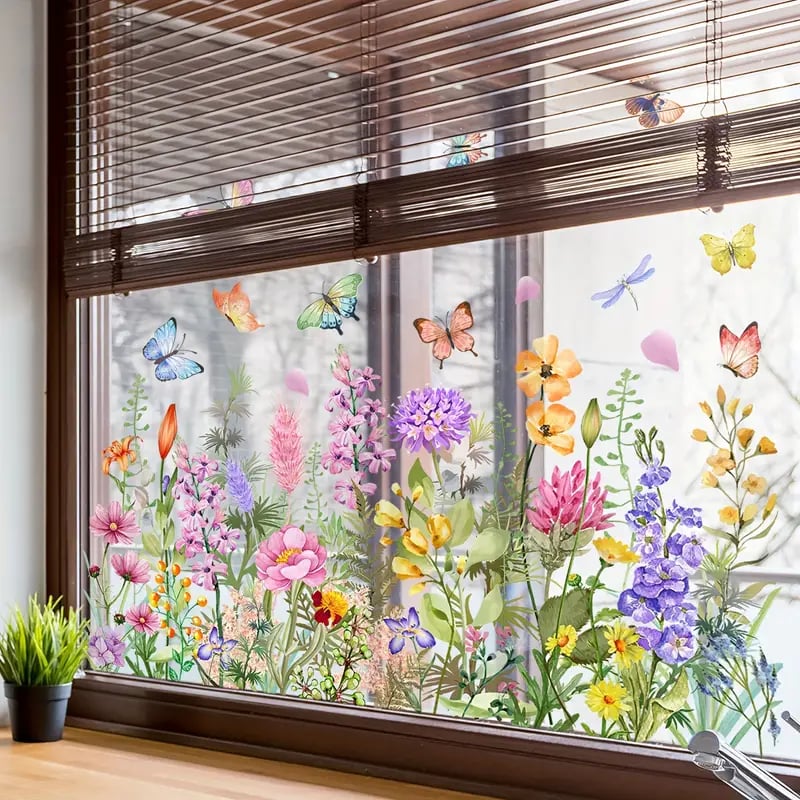 ✨LETZTER TAG DES AUSVERKAUFS 50 % RABATT!💐Bunter Blumenstrauß-Fensteraufkleber🖼️