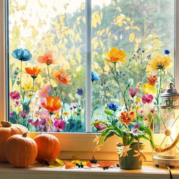 ✨LETZTER TAG DES AUSVERKAUFS 50 % RABATT!💐Bunter Blumenstrauß-Fensteraufkleber🖼️