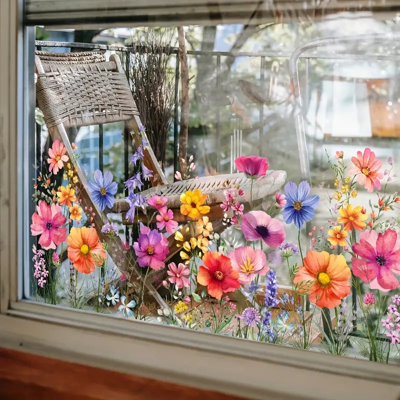 ✨LETZTER TAG DES AUSVERKAUFS 50 % RABATT!💐Bunter Blumenstrauß-Fensteraufkleber🖼️