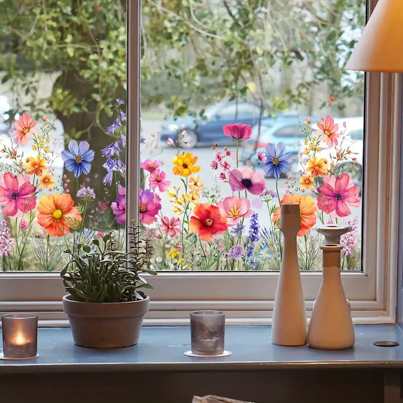 ✨LETZTER TAG DES AUSVERKAUFS 50 % RABATT!💐Bunter Blumenstrauß-Fensteraufkleber🖼️