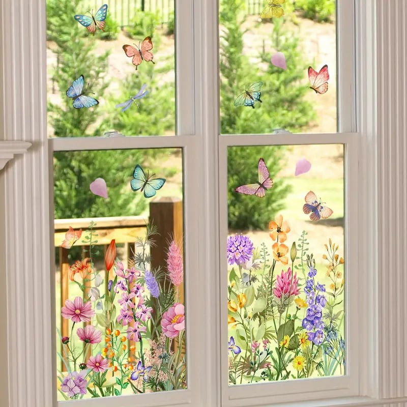 ✨LETZTER TAG DES AUSVERKAUFS 50 % RABATT!💐Bunter Blumenstrauß-Fensteraufkleber🖼️