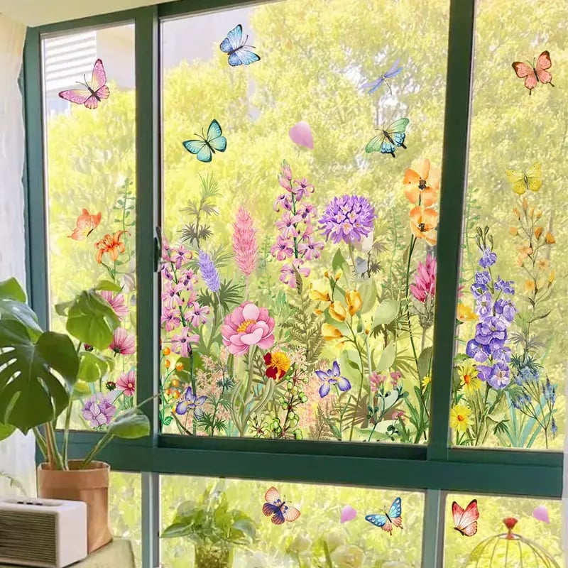 ✨LETZTER TAG DES AUSVERKAUFS 50 % RABATT!💐Bunter Blumenstrauß-Fensteraufkleber🖼️