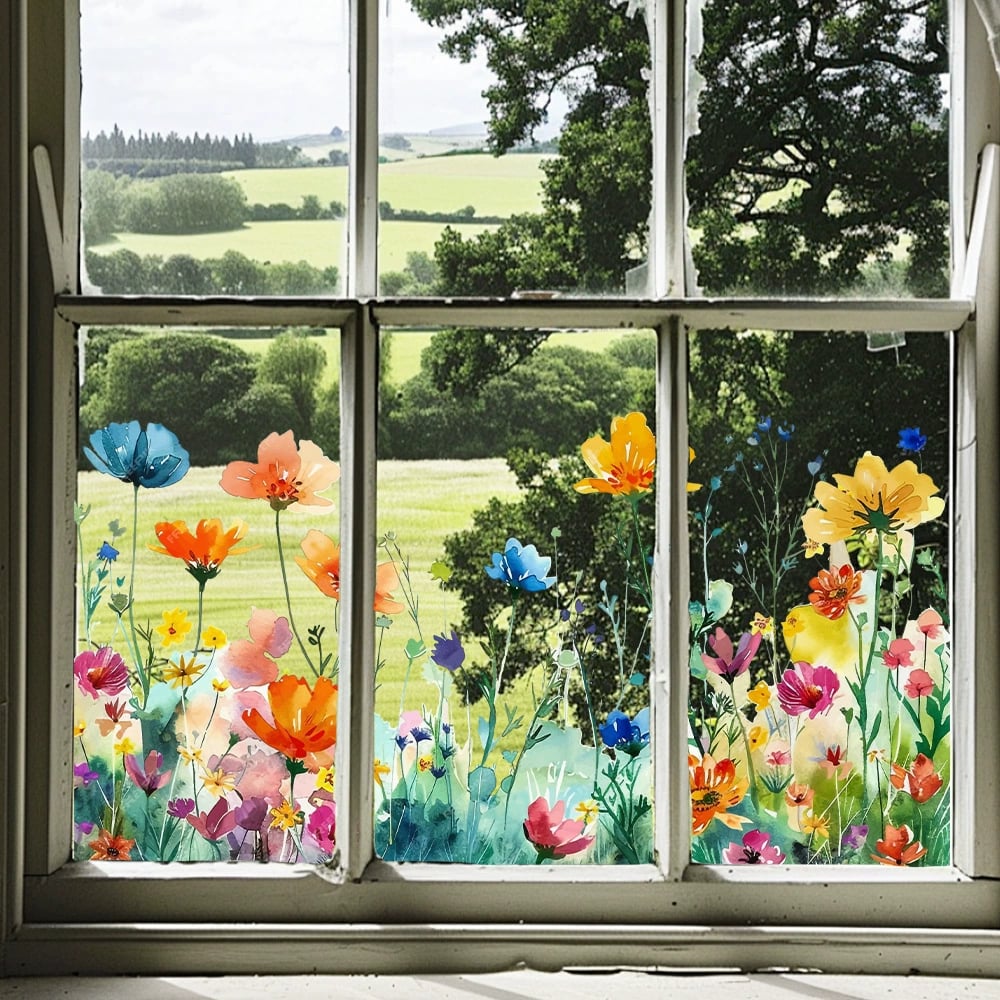 ✨LETZTER TAG DES AUSVERKAUFS 50 % RABATT!💐Bunter Blumenstrauß-Fensteraufkleber🖼️