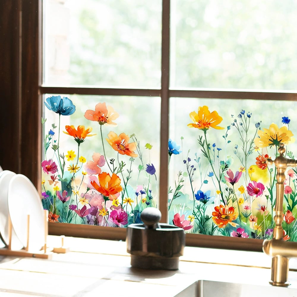 ✨LETZTER TAG DES AUSVERKAUFS 50 % RABATT!💐Bunter Blumenstrauß-Fensteraufkleber🖼️