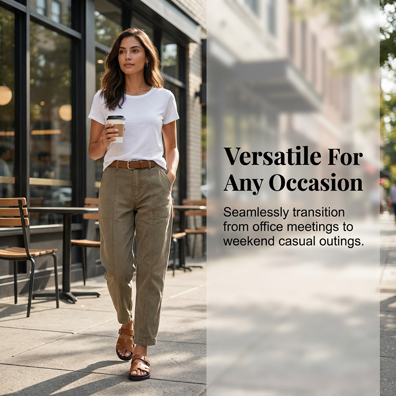 Vielseitige, schmal zulaufende Hose 👖 Hochgeschnitten und figurbetont, praktische Taschen, knitterfreies Material, zaubert längere Beine 📏