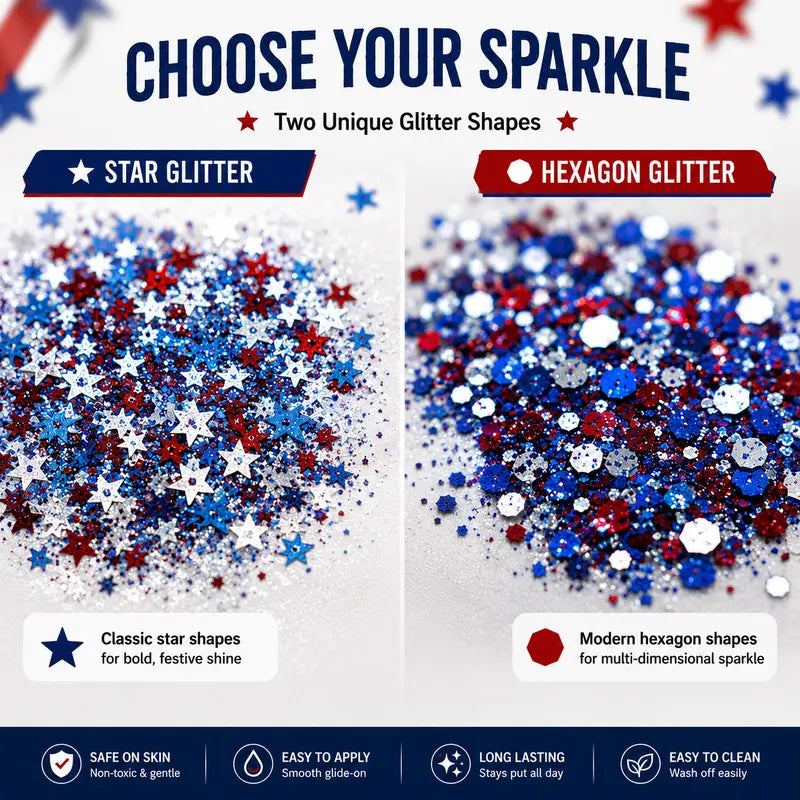 ✨🎆 BLITZANGEBOT 50 % RABATT! 3D-Glitzerstift für Partys – Rot, Weiß, Blau, einfach aufzutragen, sichere und abwaschbare Formel 🇫🇷