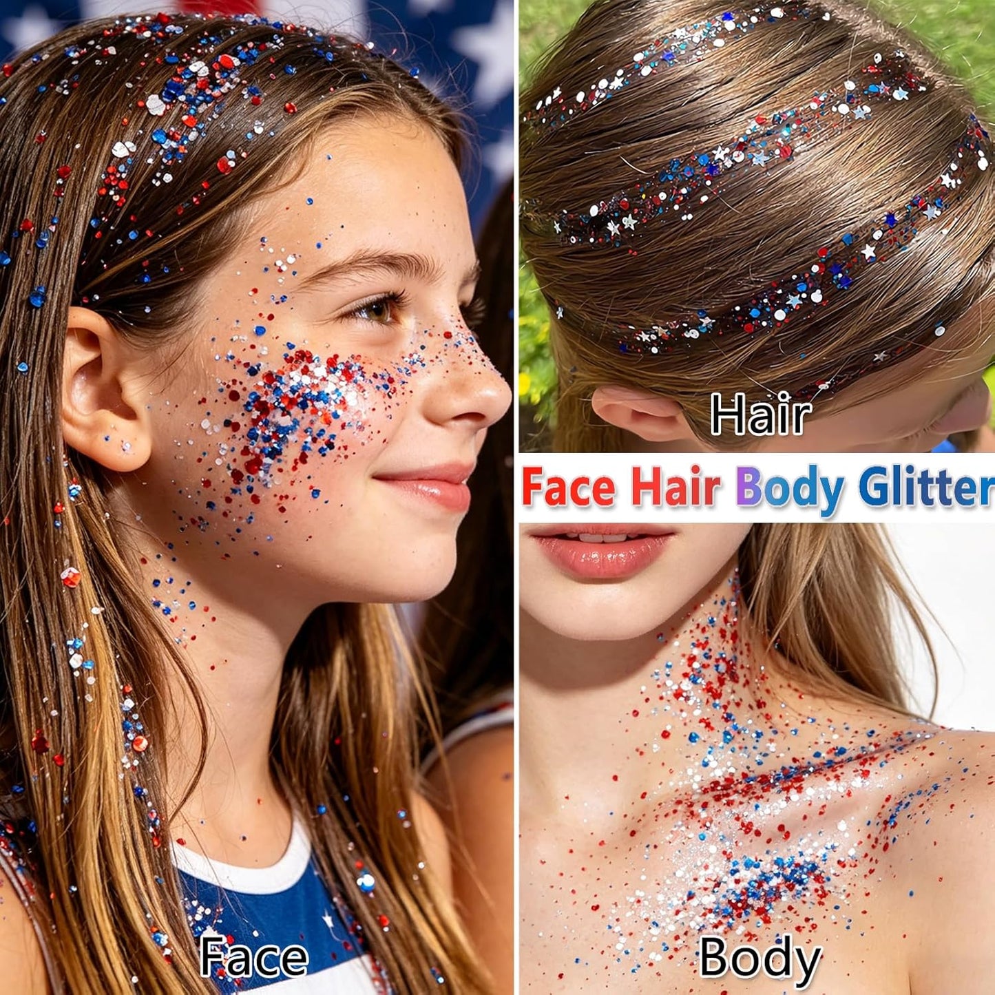 ✨🎆 BLITZANGEBOT 50 % RABATT! 3D-Glitzerstift für Partys – Rot, Weiß, Blau, einfach aufzutragen, sichere und abwaschbare Formel 🇫🇷
