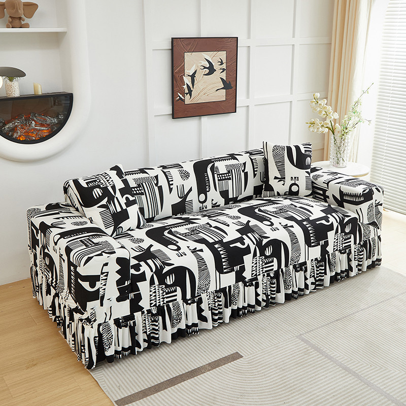 Elastischer Sofabezug mit Volant – Bedruckter, rutschfester Schutzbezug gegen Schmutz und Flecken