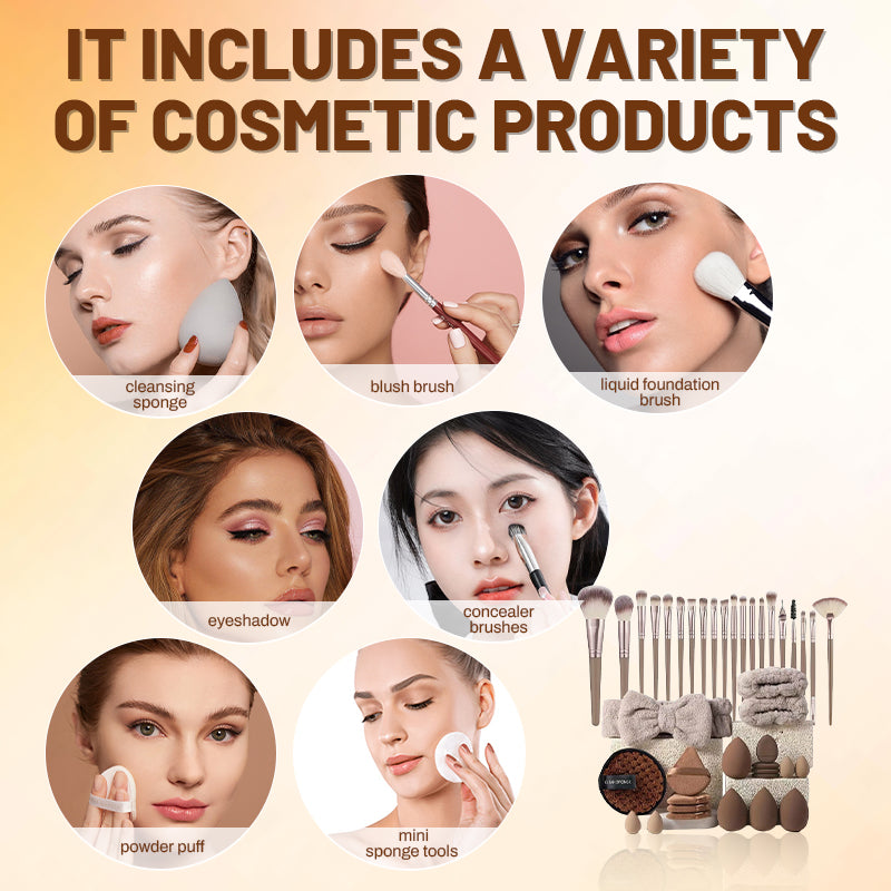 All-in-One-Set mit Make-up-Pinseln und -Schwämmchen