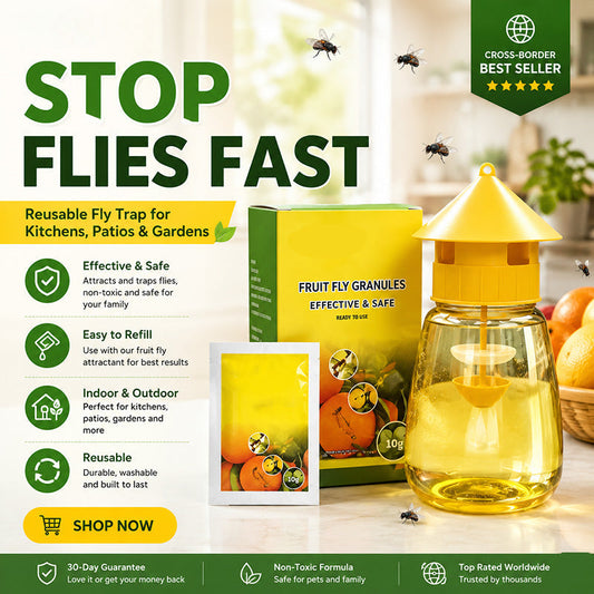 ❄️Sommerfrische 57 % Rabatt!🌿Wiederverwendbare Fliegenfalle mit Lockstoff – Insektizidfreier Fruchtfliegenfänger für Küche, Terrasse & Garten