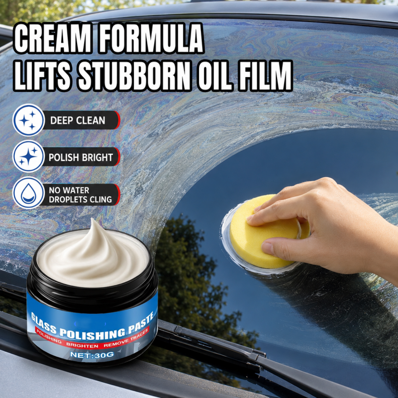 🔥57 % RABATT🔥 Ölfilm-Entferner für Autoglas – Beseitigt Blendungen und Wischstreifen, macht das Glas wasserabweisend, geeignet für alle Glasarten – inklusive Schwamm! 🚗