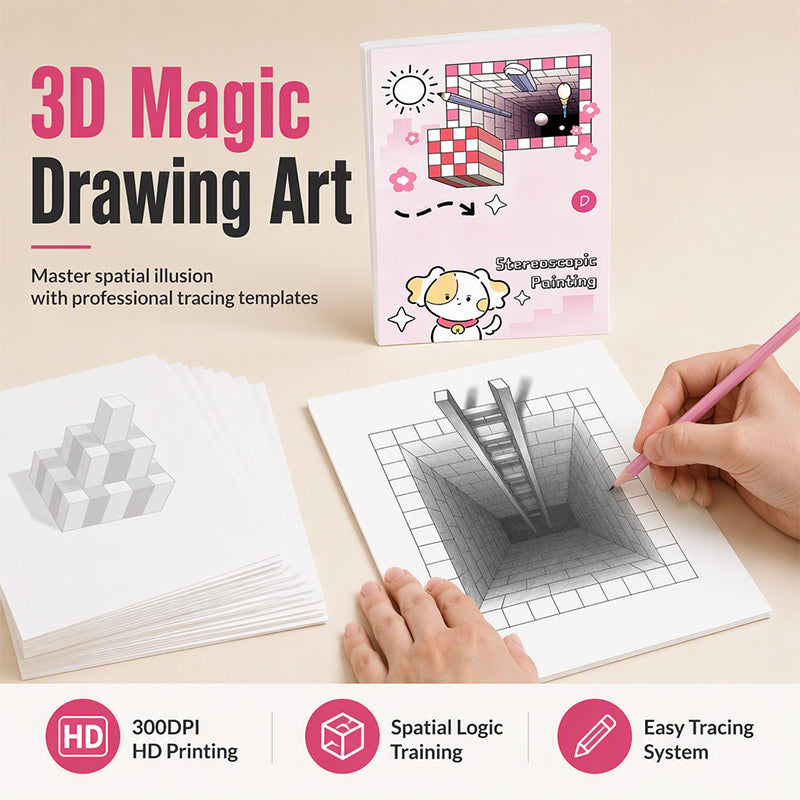 📢📢50 % RABATT!! ⏰3D-Stereo-Malbuch für Kinder zum Nachzeichnen mit Ausmal- und Ausschneideaufgaben