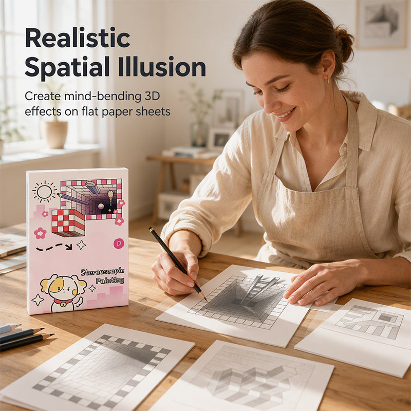 📢📢50 % RABATT!! ⏰3D-Stereo-Malbuch für Kinder zum Nachzeichnen mit Ausmal- und Ausschneideaufgaben