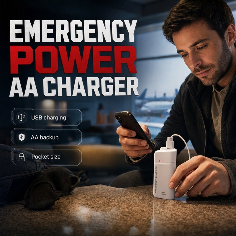 Tragbares Notfall-Ladegerät für Mobiltelefone – Powerbank mit AA-Batterien und LED-Taschenlampe