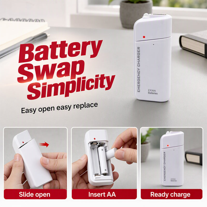 Tragbares Notfall-Ladegerät für Mobiltelefone – Powerbank mit AA-Batterien und LED-Taschenlampe