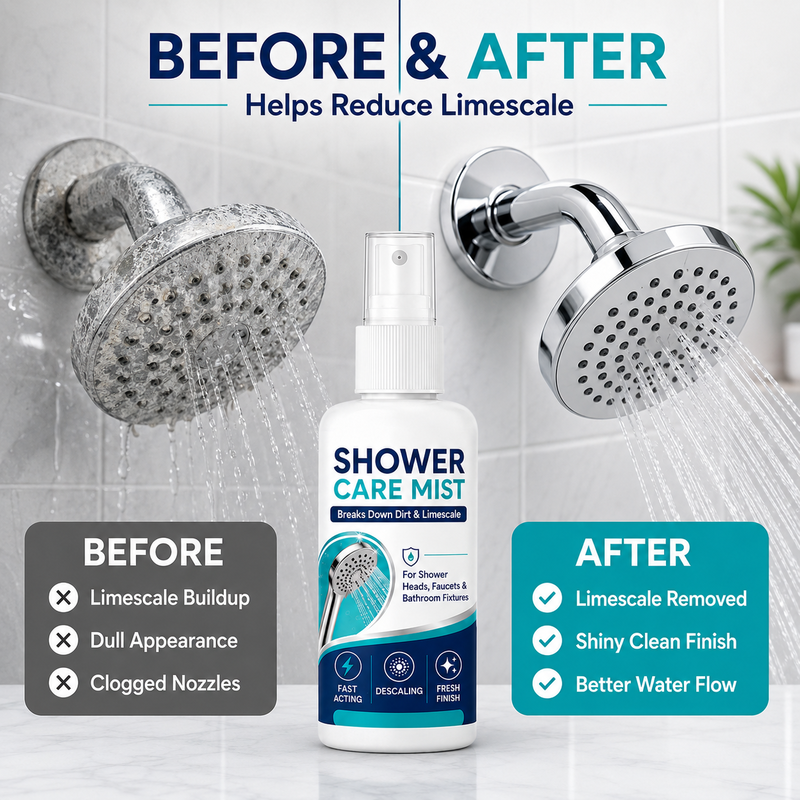 🚿✨Schnell wirkendes Dusch-Entkalkungsspray – Löst hartnäckige Mineralablagerungen und Kalkflecken. Sorgt wieder für einen ungehinderten Wasserfluss und Glanz – einfach aufsprühen und abwischen! 🧼💪