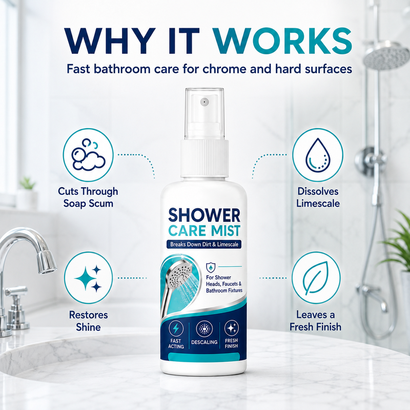🚿✨Schnell wirkendes Dusch-Entkalkungsspray – Löst hartnäckige Mineralablagerungen und Kalkflecken. Sorgt wieder für einen ungehinderten Wasserfluss und Glanz – einfach aufsprühen und abwischen! 🧼💪