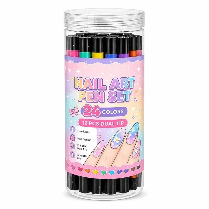 24-Farben Nail-Art-Stifte Set mit Doppelspitze – 12 Stifte