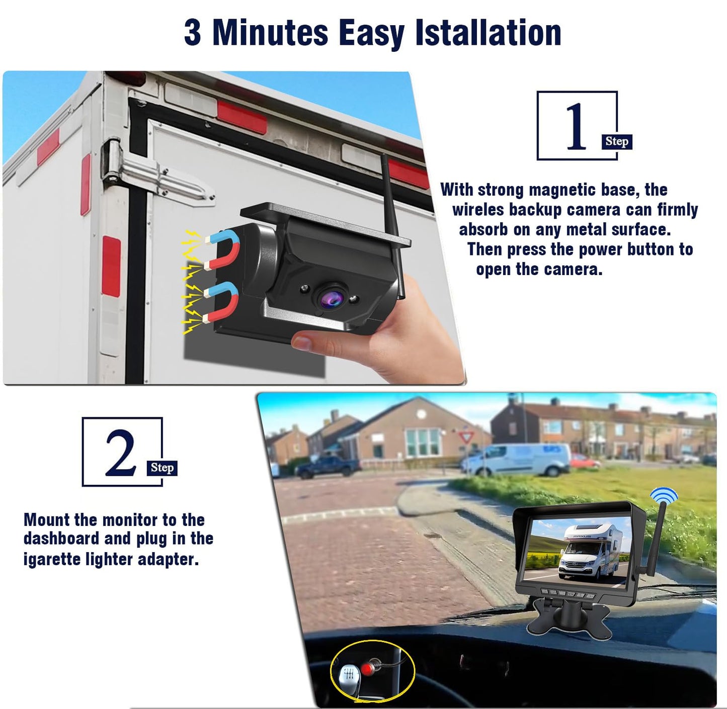🏆 50 % Rabatt!! 🚛 Fahren Sie mit Zuversicht! Kabellose 1080P HD Rückfahrkamera – Split-Screen-System für LKW & Wohnmobile