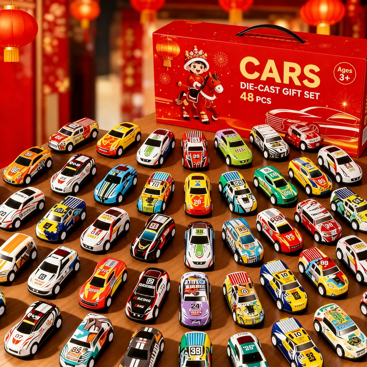 Faltbare Spielzeugauto-Garage mit 48 Rückziehautos-Gcom