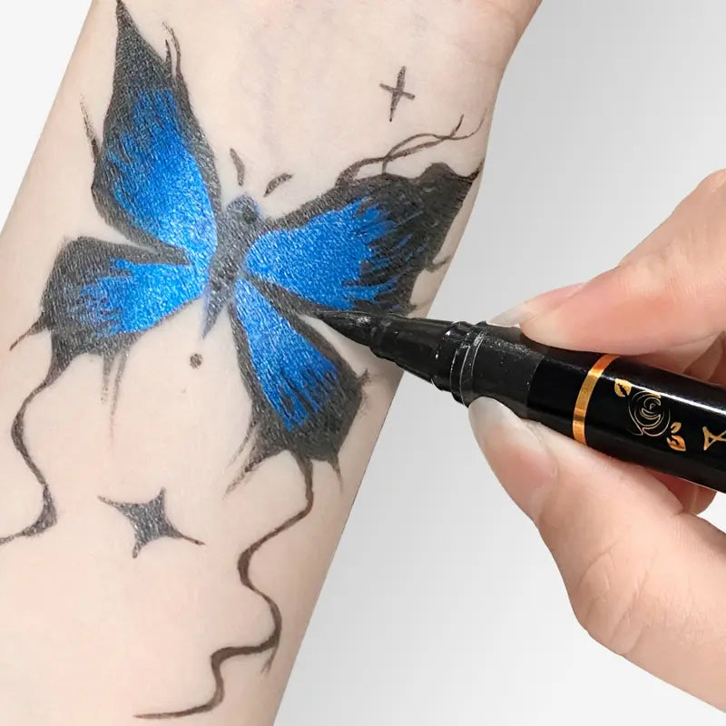 🎃Kosmetik-Tattoo-Marker für die Haut, 10/15/30 leuchtende Farben, flexible Pinselspitze, 30 Farben + 12 Schablonen, hohe Detailgenauigkeit, Gesichts-Make-up für Halloween, ungiftig, Bürobedarf