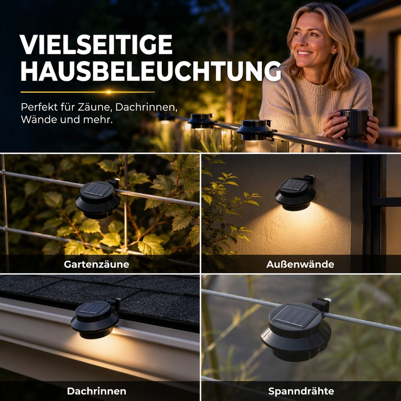 Wasserdichte solarbetriebene LED-Außenleuchten für Dachrinnen und Wände