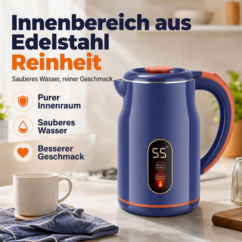 Elektrischer Thermo-Wasserkocher mit LED-Temperaturanzeige – 3,0L Edelstahl & 55°C Warmhaltefunktion