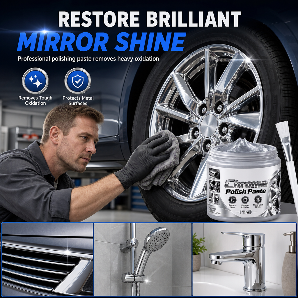 🚗 50 % Rabatt ! Metall- & Chrom-Polierpaste – Kein Rost, voller Spiegelglanz!  Inkl. Bürste, kratzfreie Formel, langanhaltender Schutz