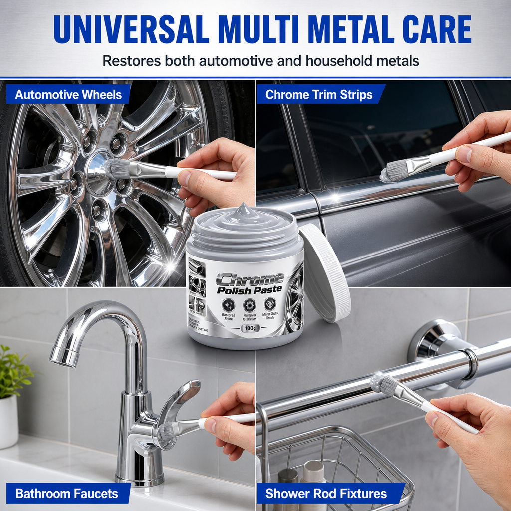 🚗 50 % Rabatt ! Metall- & Chrom-Polierpaste – Kein Rost, voller Spiegelglanz!  Inkl. Bürste, kratzfreie Formel, langanhaltender Schutz