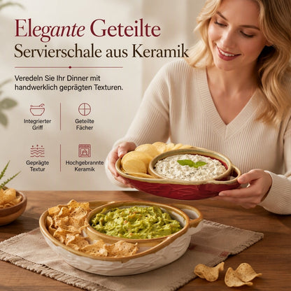 ⏳Zeitlich begrenztes Angebot⏳ Retro-Keramik-Auflaufform mit zwei Fächern und Griff – 20,5 × 17,5 × 5 cm, für Backen und Servieren