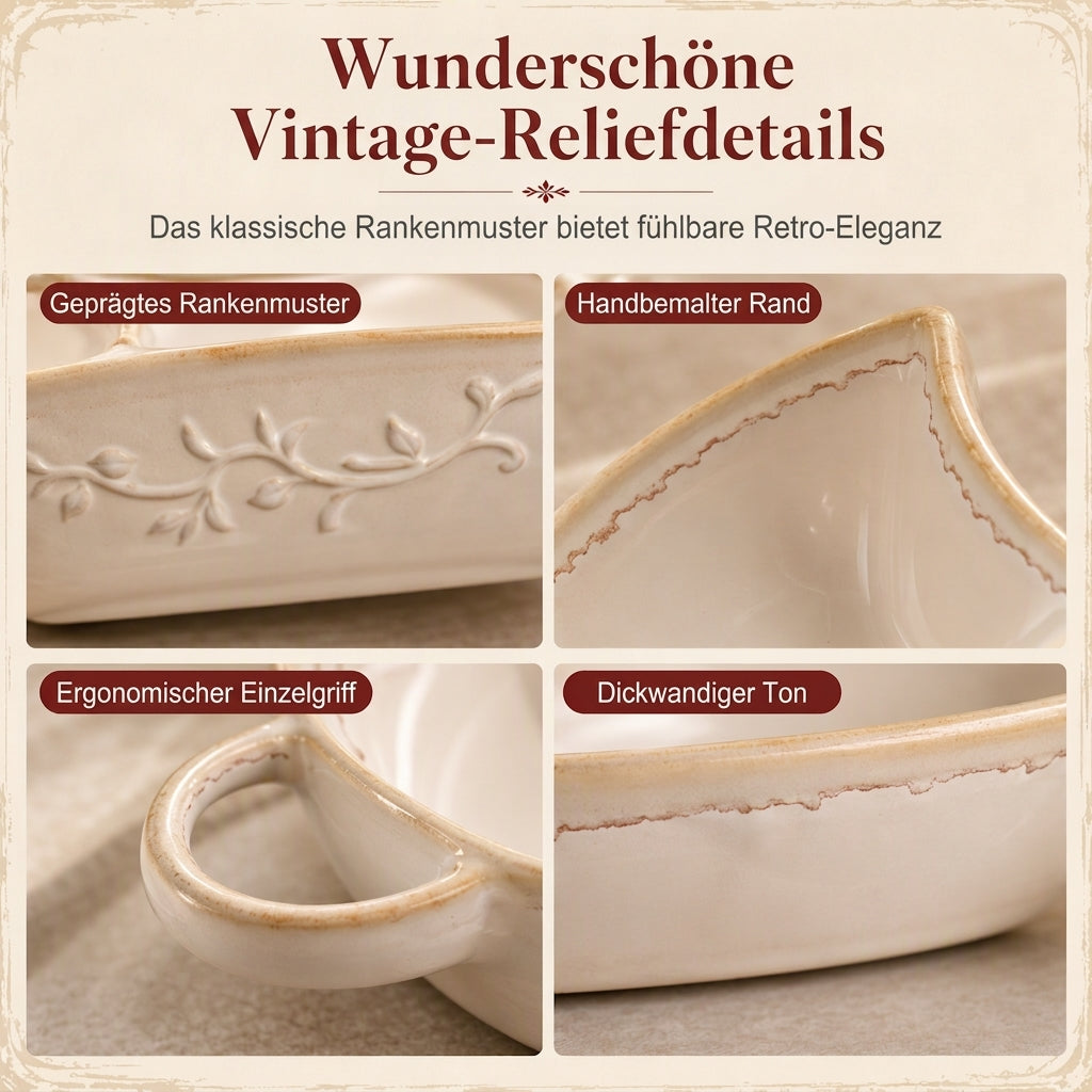 ⏳Zeitlich begrenztes Angebot⏳ Retro-Keramik-Auflaufform mit zwei Fächern und Griff – 20,5 × 17,5 × 5 cm, für Backen und Servieren