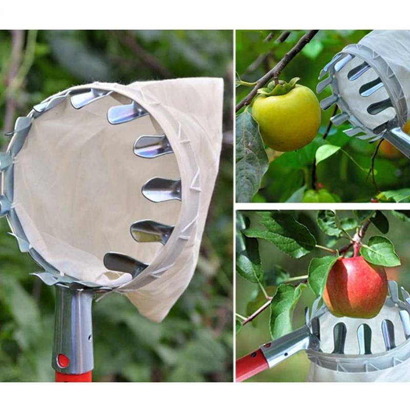 🍎Blitzangebot! Obstpflücker mit Auffangkorb – Pflückkopf aus verzinktem Eisen, Stoffbeutel – mit oder ohne Teleskopstiel (1,6–4,0 m) – Pflücken vom Boden aus! ✨