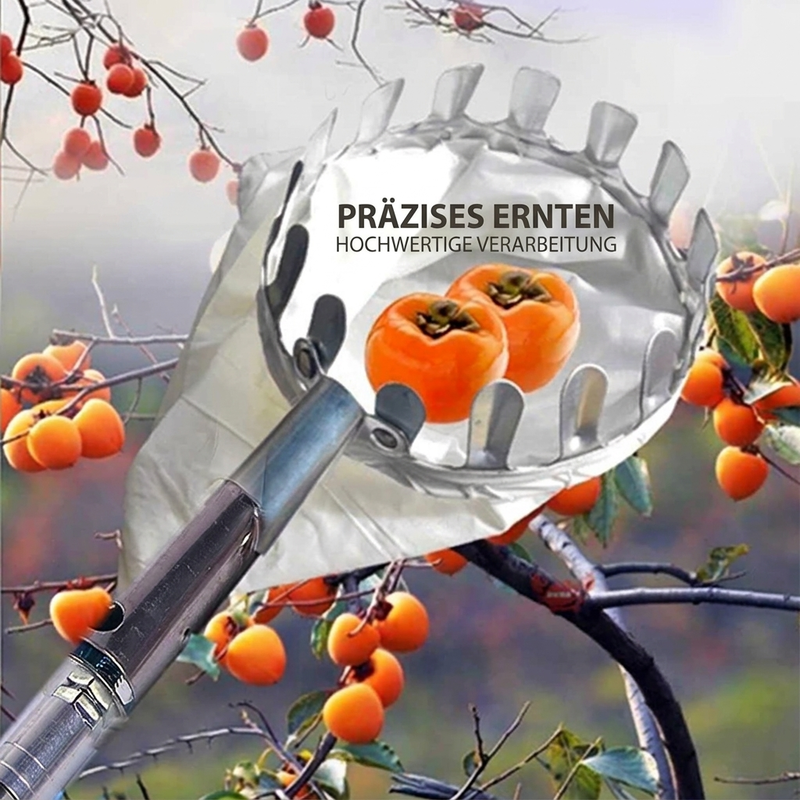 🍎Blitzangebot! Obstpflücker mit Auffangkorb – Pflückkopf aus verzinktem Eisen, Stoffbeutel – mit oder ohne Teleskopstiel (1,6–4,0 m) – Pflücken vom Boden aus! ✨