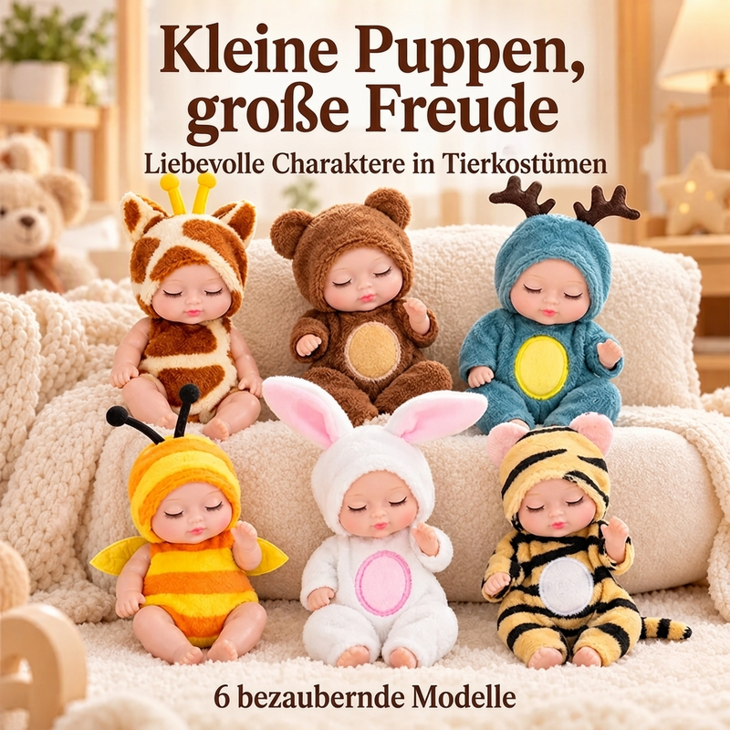 🎁 JETZT 50% RABATT! Mini Reborn-Puppen Set – lebensechte, realistische Winz-Puppen mit niedlichen Tier-Bademantel-Outfits, perfekte Geschenkbox für Kinder