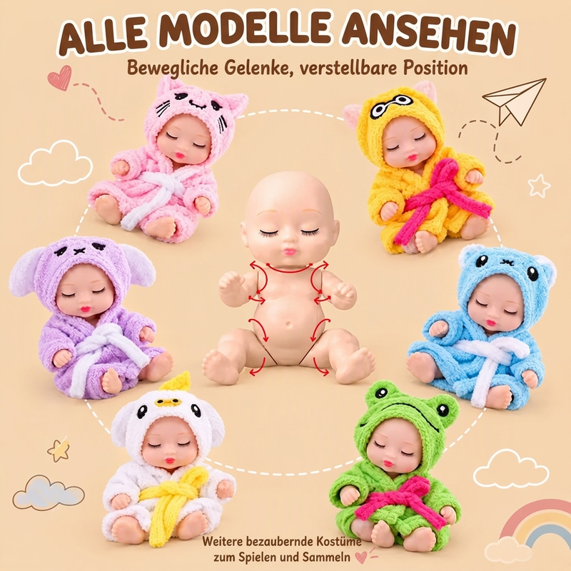 🎁 JETZT 50% RABATT! Mini Reborn-Puppen Set – lebensechte, realistische Winz-Puppen mit niedlichen Tier-Bademantel-Outfits, perfekte Geschenkbox für Kinder