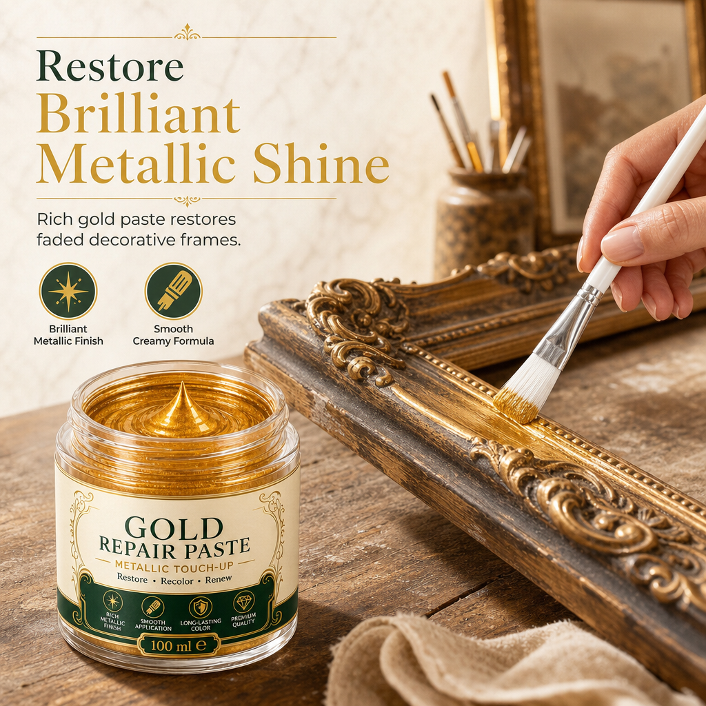 💥 50% sparen! Kratzer & mattes Gold? – Gold-Metallic-Reparaturpaste mit Pinsel – einfach auftragen, auffrischen & wie neu aussehen lassen – ohne Profi-Werkzeug ✨🖌️