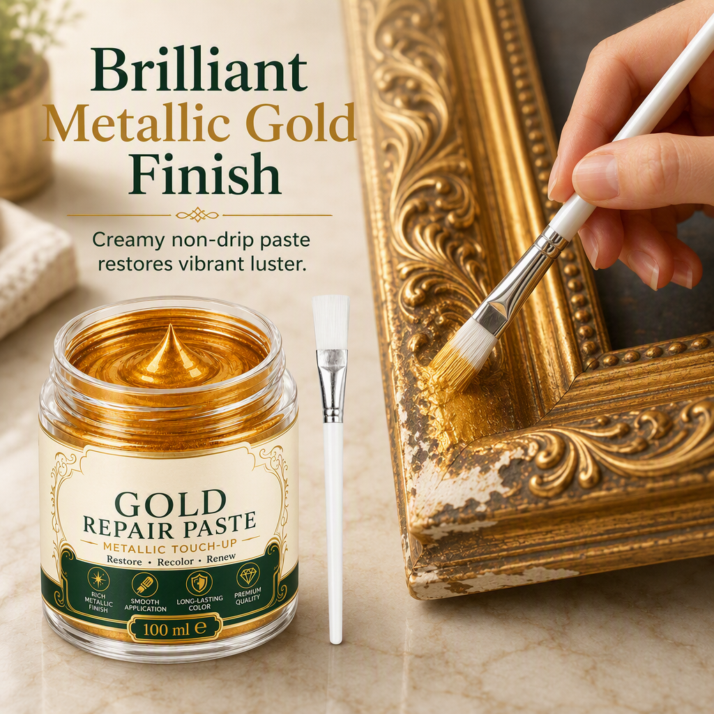 💥 50% sparen! Kratzer & mattes Gold? – Gold-Metallic-Reparaturpaste mit Pinsel – einfach auftragen, auffrischen & wie neu aussehen lassen – ohne Profi-Werkzeug ✨🖌️