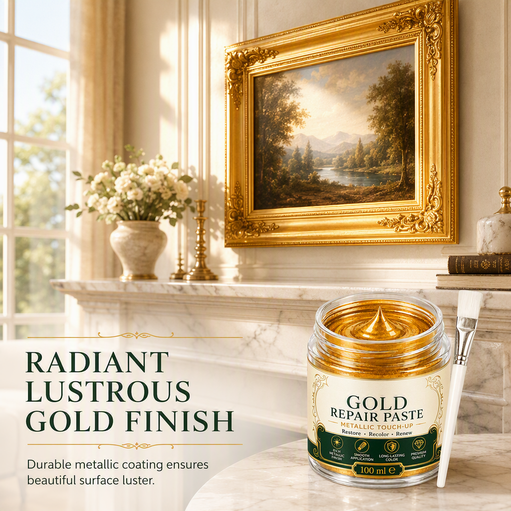 💥 50% sparen! Kratzer & mattes Gold? – Gold-Metallic-Reparaturpaste mit Pinsel – einfach auftragen, auffrischen & wie neu aussehen lassen – ohne Profi-Werkzeug ✨🖌️