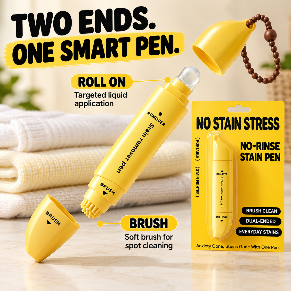 🥳2026 HEISSER VERKAUF🥳💞50.000 VERKAUFT! 🖊️✨ 50% RABATT! Tragbarer Fleckenentferner-Stift mit doppeltem Kopf – Rollerball und Silikonbürste, entfernt Make-up, Fett, Kaffee- und Weinflecken. Wasserlos, schnell trocknend und reisefertig! 🛡️✅