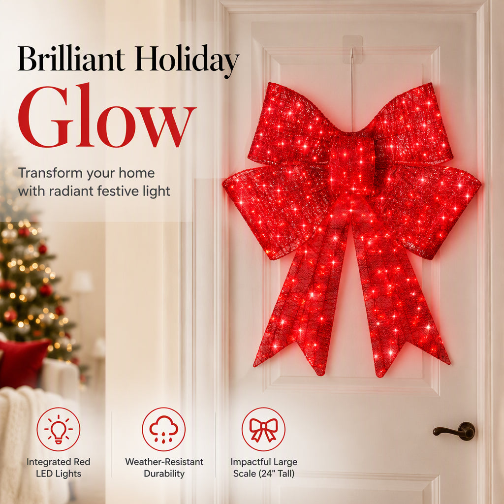 🎄50% RABATT! 🎀 Große LED-Weihnachtsschleife – wetterfest & für Weihnachtsbaum, Fenster, Tür & Garten