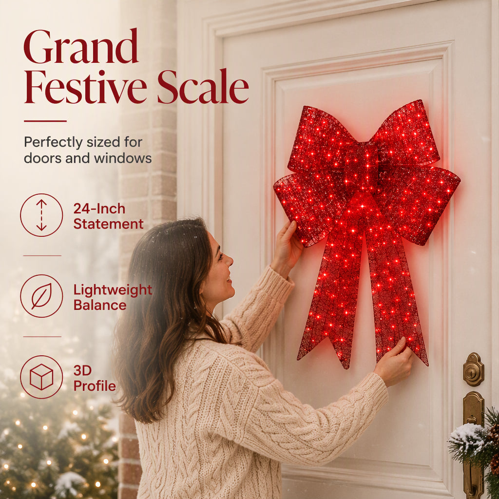 🎄50% RABATT! 🎀 Große LED-Weihnachtsschleife – wetterfest & für Weihnachtsbaum, Fenster, Tür & Garten
