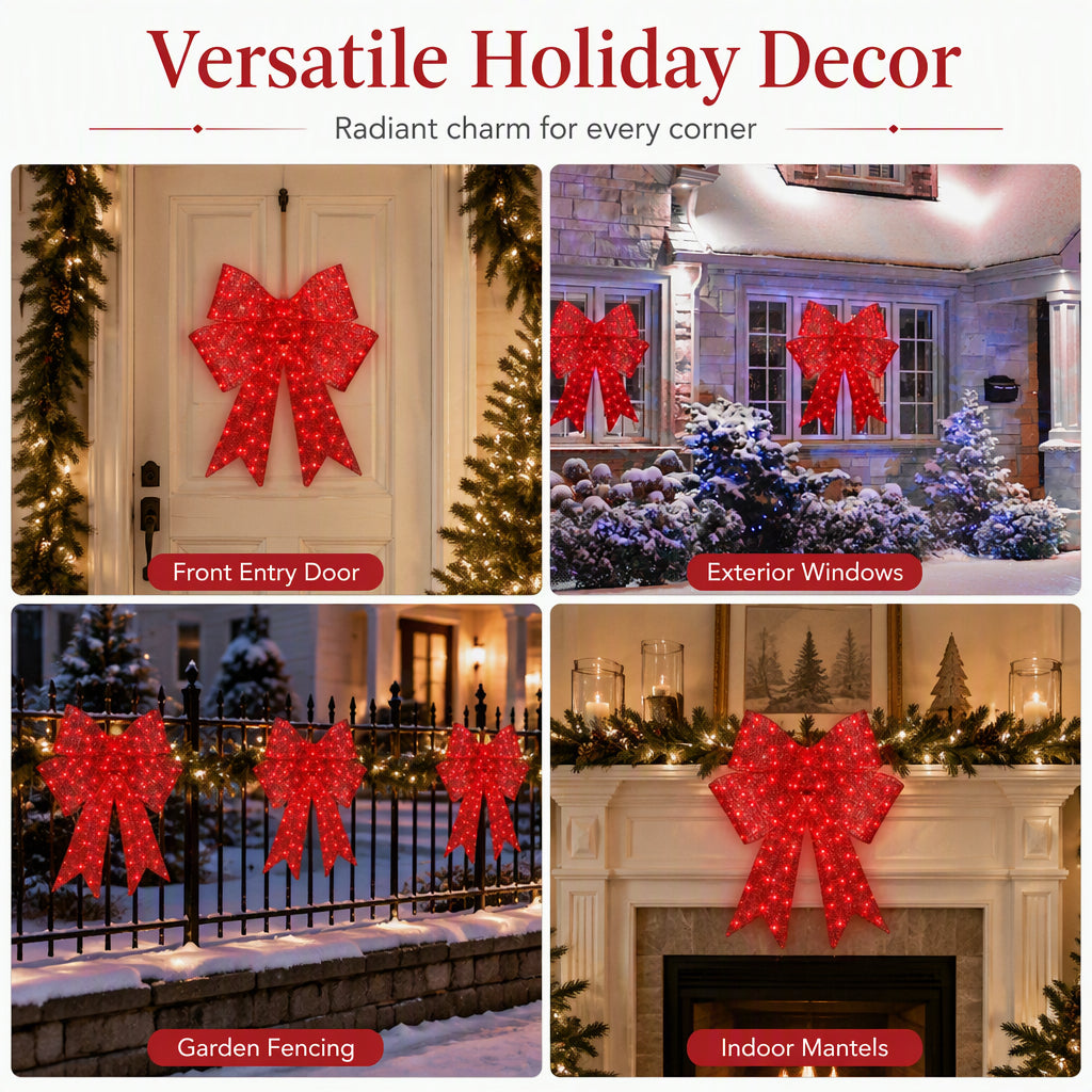 🎄50% RABATT! 🎀 Große LED-Weihnachtsschleife – wetterfest & für Weihnachtsbaum, Fenster, Tür & Garten