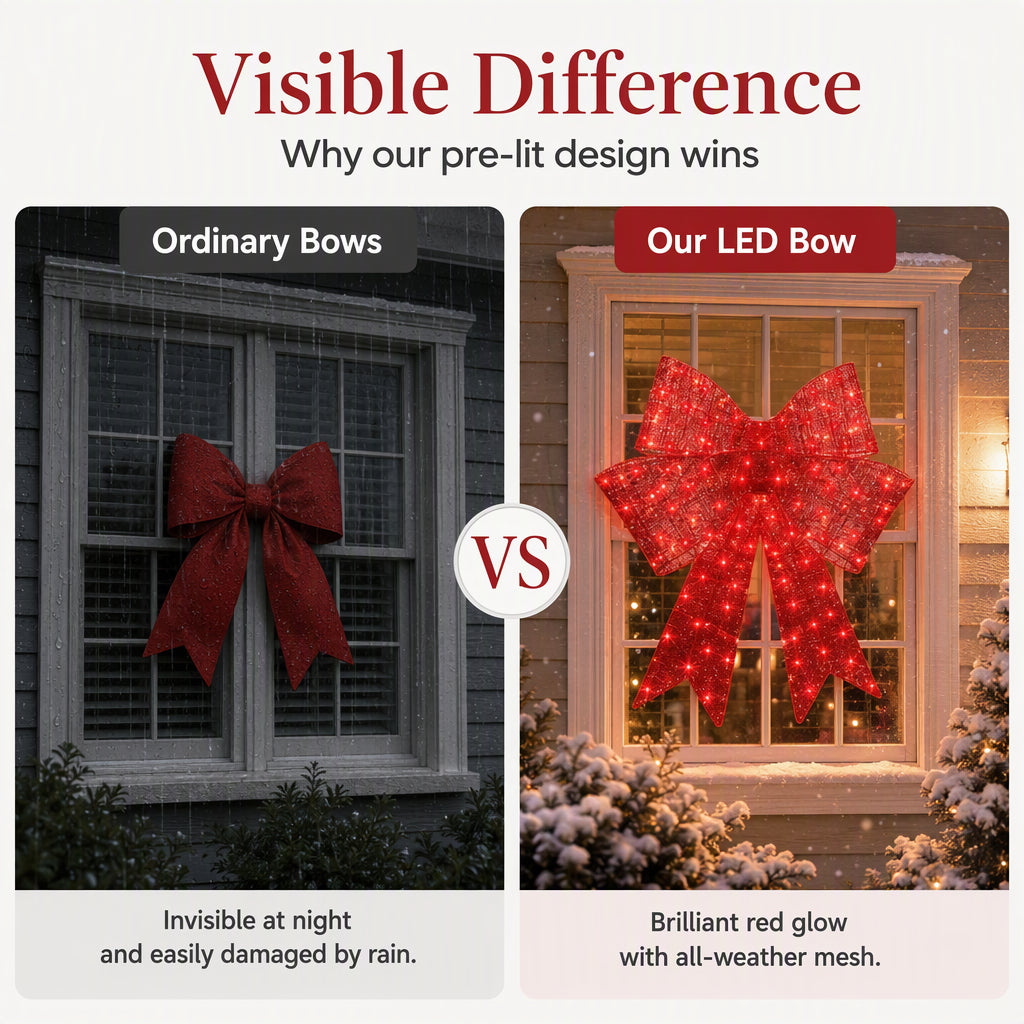 🎄50% RABATT! 🎀 Große LED-Weihnachtsschleife – wetterfest & für Weihnachtsbaum, Fenster, Tür & Garten