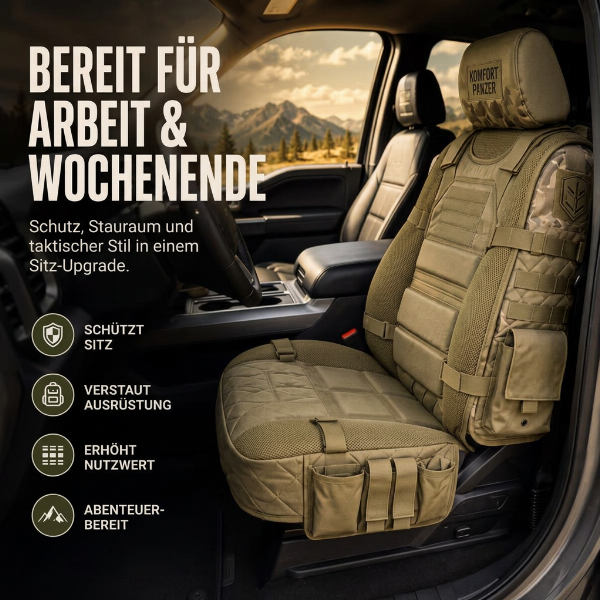 💥 Nur für kurze Zeit – 50% RABATT 🚙 Langlebiger taktischer Sitzbezug für Lastwagen ✨ Stauraum, Schutz und ganztägiger Komfort