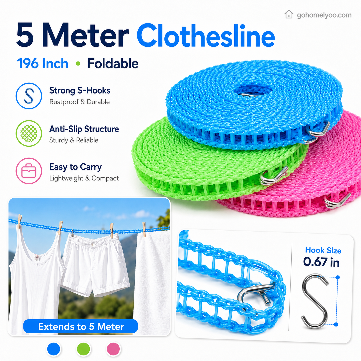 💥 2 zum Preis von 1 🔗 Winddichte, rutschfeste Wäscheleine 👕 Schluss mit dem Wäschechaos bei Wind 🌬️