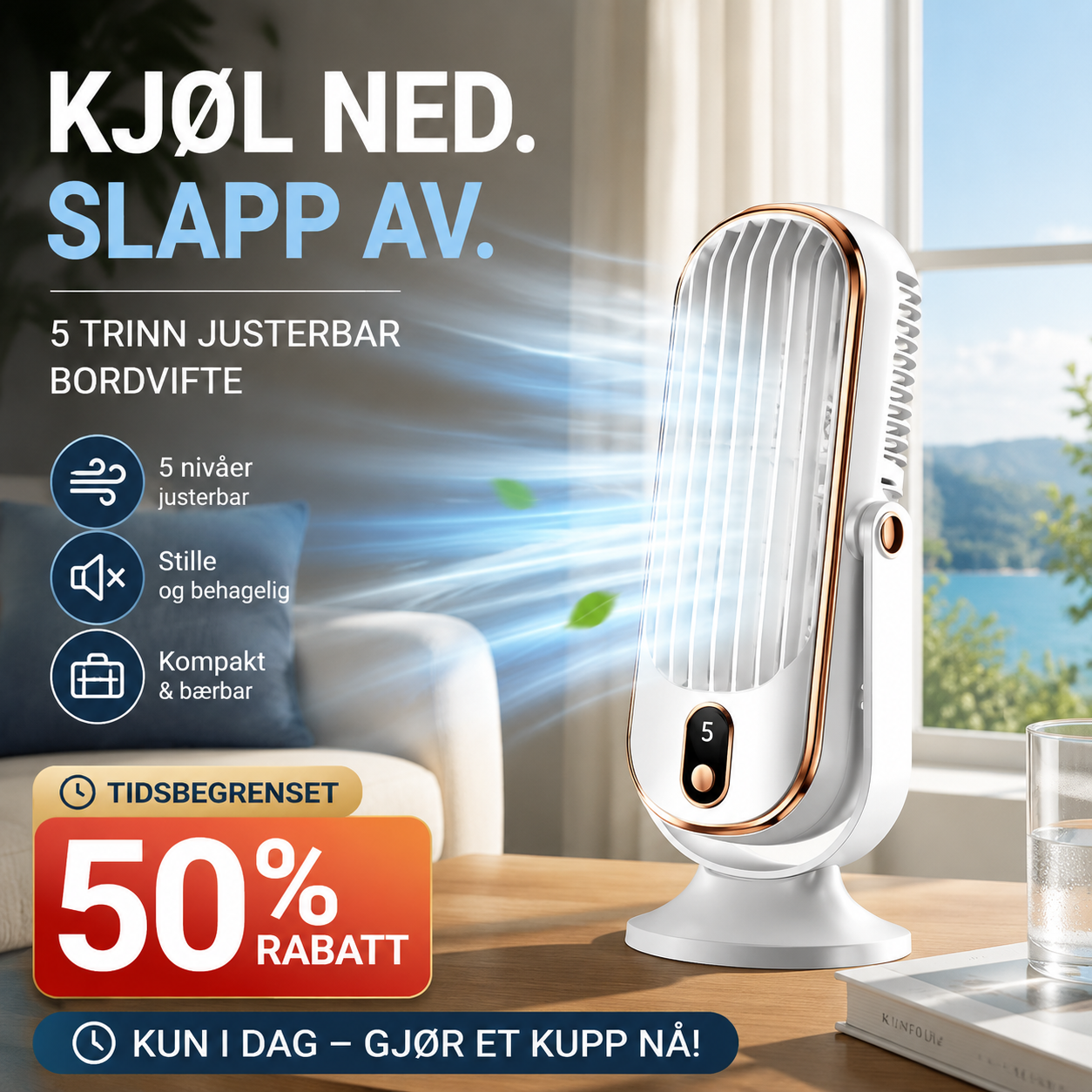 Tragbarer Tischventilator mit 5 Geschwindigkeitsstufen