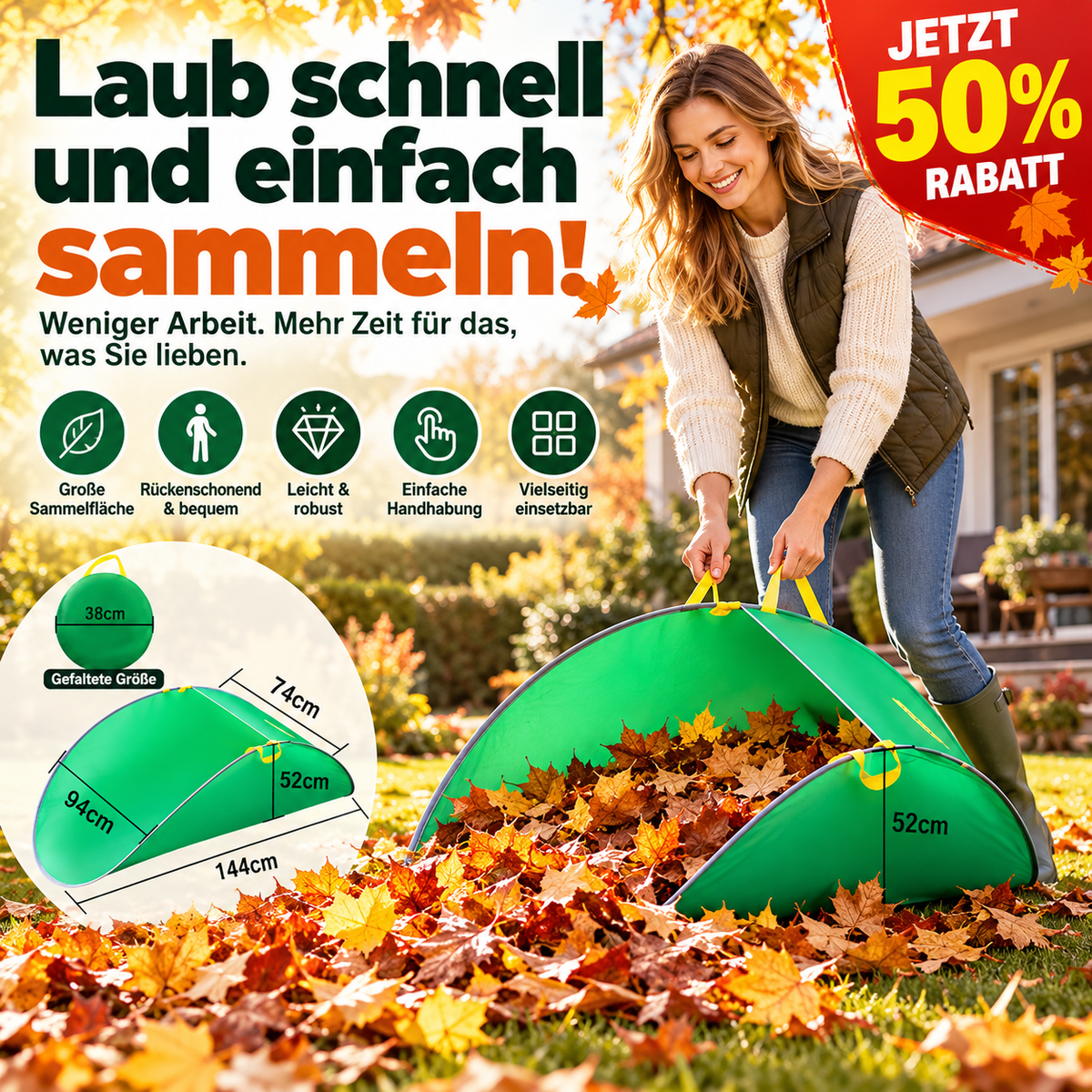 🍁 Tragbarer Pop-Up Laubsack & Laubsammler – Wiederverwendbarer Gartenabfallsack für den Herbst 🌿